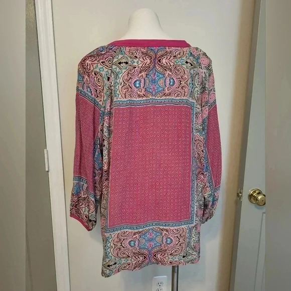 Tolani 100% Silk Vibrant Colorful Paisley Boho Bohemian Blouse(XL) - Picture 4 of 7
